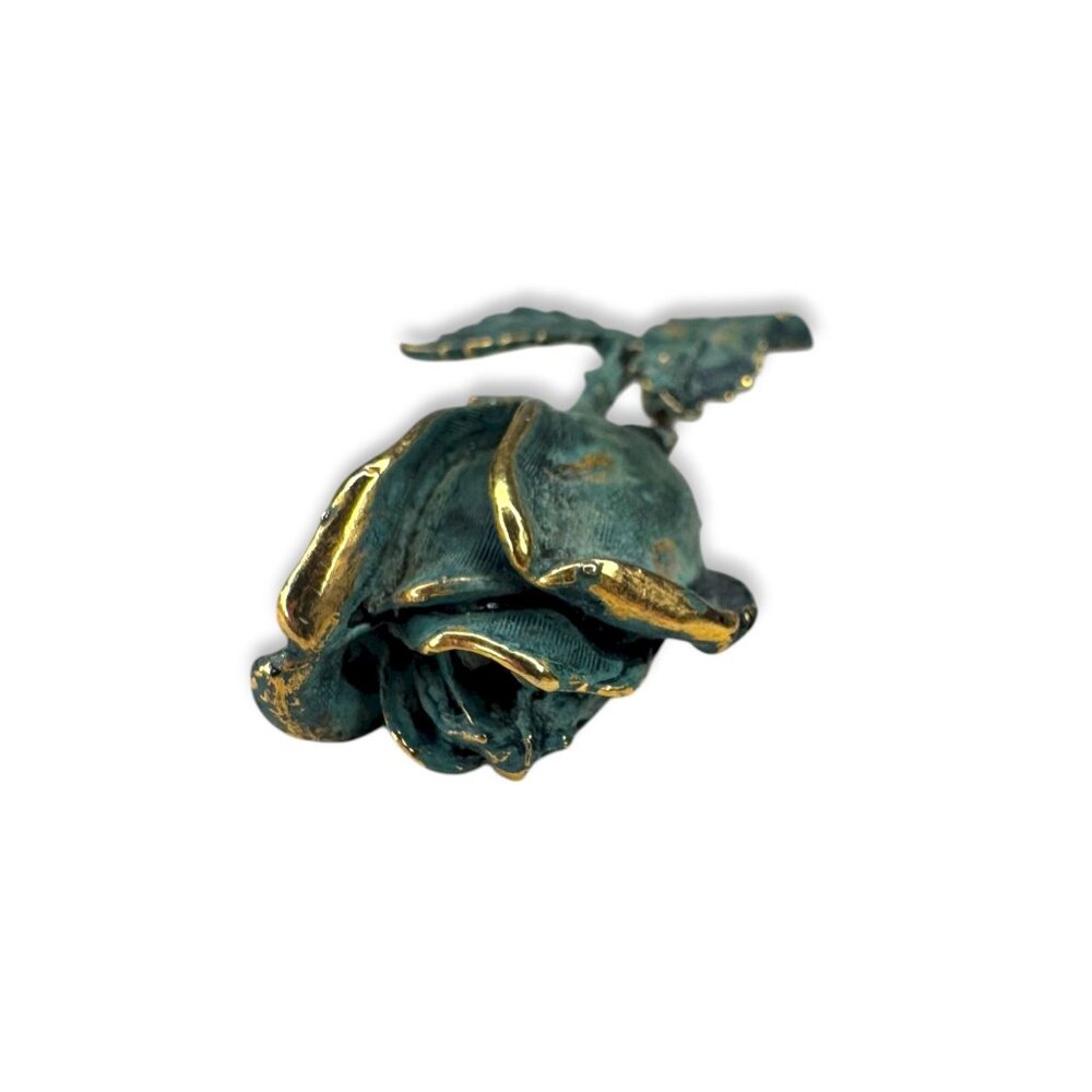 Exquisite Vintage Gold Tone Teal Enamel Rose Flower Brooch Vintage 1960s 70s - Picture 7 of 9